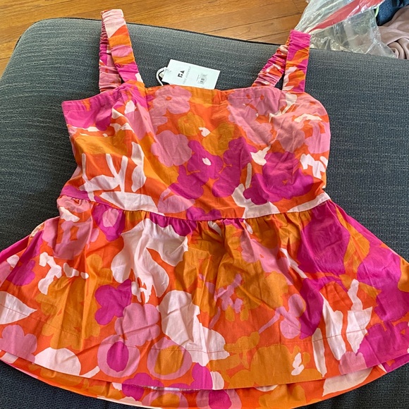 Free Assembly Tops - Peplum breezy Vibrant Floral Women's Blouse